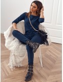 Salopetă de damă prinsă cu fermoar la spate, bleumarin 2401 - Magazin online - Boutique